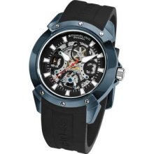 Stuhrling 266 Crucible Automatic Skeleton Blue Case Black Rubber Mens Watch