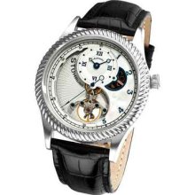 Stuhrling 91d 331516 Enigma Auto Ss Case Mop/white Dial Black Leather Mens Watch