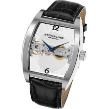 Stuhrling Millenia Ravine Mechanical Bridge Skeleton Leather Mens Watch 303