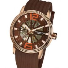 Stuhrling Original 1078.3346K59 Mens Delphi Achilles Skeleton Watch on a Rose Tone Caseandamp;#44; Brown Skeletonized Dialandamp;#44; and Brown Rubber Strap