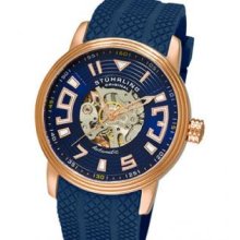 Stuhrling Original 1079.3346C6 Mens Delphi Archer Skeleton Watch on a Rose Tone Case with Blue Skeletonized Dial