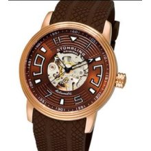 Stuhrling Original 1079.3346K59 Mens Delphi Archer Skeleton Watch on a Rose Tone Case with Brown Skeletonized Dial