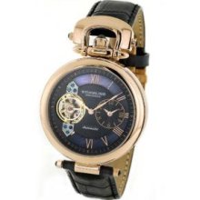Stuhrling Original 127.33451 Mens Emperor Automatic 16k Rose Gold Layered Caseandamp;#44; Case-Backandamp;#44; Crown and Bridge; Charcoal Dial and Black Mother of Pearl Inlay