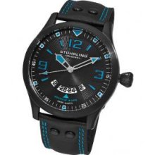 Stuhrling Original 141A.335551 Mens Eagle Brigade Automatic Black PVD Case with Black Dialandamp;#44; Blue Arabic Numerals