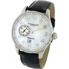 Stuhrling Original 148A.33152 Mens Heritage Automatic on a Genuine Black Leather strap and White MOP Dial