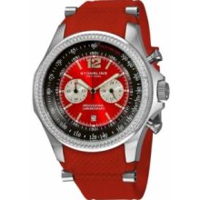 Stuhrling Original 176B3.3316H75 Mens Sports Watch Stainless Steel Case with Red Dial and Black Outer Track on Red Rubber Strap