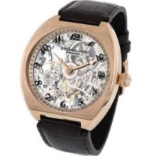 Stuhrling Original 217.334534 Mens Chrenabog Mechanical Watch Rose Gold Case with Rose Goldtone Buckle on Black Leather Strap