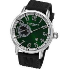 Stuhrling Original 229A2.33165 Mens Round Watch on a Black Rubber Strap Stainless Steel Case and Green Dial with Silver Outer Track