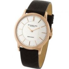 Stuhrling Original 238.3245K2 Mens Newberry Swiss Quartz Rose Tone Case with Silver Dial on Brown Leather Strap