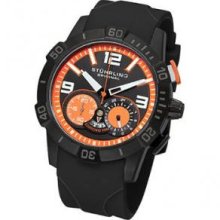 Stuhrling Original 265A.335657 Mens Multi Function on a Black Case and Black Rubber Strap Black Dial with Orange Outer Dial