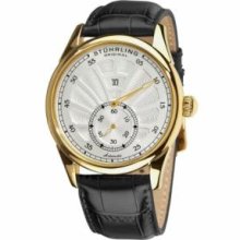 Stuhrling Original 302.333515 Mens Automatic Yellow Gold Caseandamp;#44; Gold Tone Case with Silver Tone Dialandamp;#44; Gold Tone Handsandamp;#44; and Black Alligator Embossed Genuine Leather Strap