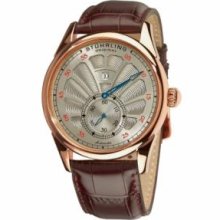 Stuhrling Original 302.3345K54 Mens Automatic with RG Caseandamp;#44; Rose Tone Case with Silver Tone Dialandamp;#44; Black Handsandamp;#44; and Brown Alligator Embossed Genuine Leather Strap