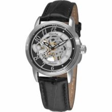 Stuhrling Original 348.111513 Ladies Automatic with Stainless Steel Case with Black Skeletonized Dialandamp;#44; and Black Genuine Leather Strap with Black Stitching