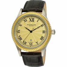 Stuhrling Original 91C.332G531 Mens Kensington Grand Slim Swiss Stainless Steel Case Quartz with Goldtone Bezel Goldtone Dial and Black Leather Strap Watch