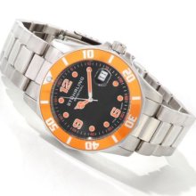 Stuhrling Original Men's Clipper Diver Swiss Quartz Stainless Steel Bracelet Watch ORANGE