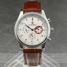 Stylish 3 Small Dial Calendar Design Fashion Luxury Men Mechanical Watch Leather