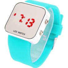 Stylish Digital Display Mirror LED Watch with Rubber Strap - Blue
