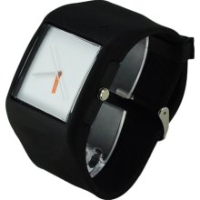 Stylish Soft Silicone Band Quartz Movement Wrist Watch Wide Band Black - Black - Stainless Steel