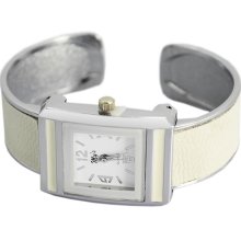 Stylish White Square Quartz Analog Stainless Unisex Lady Girl Wrist Watch Bangle