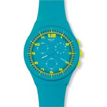 Swatch Acid Drop Susl400 Ladies Blue Rubber Plastic Case Chronograph Watch