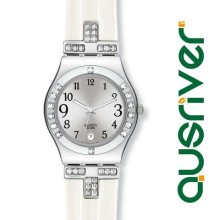 Swatch Fancy Me Yls430 Womens Swiss Watch Silver Dial Crystalaccent Irony Medium