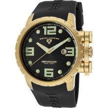 SWISS LEGEND Watches Men's Ambassador Black Dial Gold Tone IP Case Bla