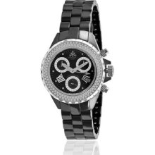 Techno By Jpm 1.35 Ct Pave Diamonds Ladies Black Ceramic Chronograph Watch