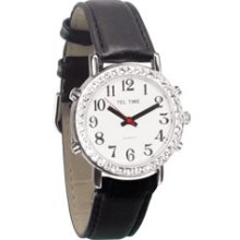 Tel Time Mens Talking Watch English Chrome Leather