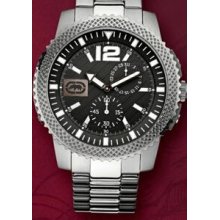 The Collegiate Marc Ecko Men`s Silver Steel Watch W/ Rhino Image Black Dial