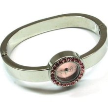 The Olivia Collection Silver Tone Cz Pink Round Dial Ladies Dress Bangle Watch