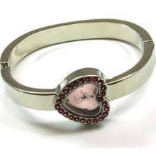 The Olivia Collection Silver Tone Cz Pink Heart Dial Ladies Dress Bangle Watch