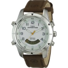 Timex Expedition Fullsize Quartz Watch With White Dial Analogue - Digital Display And Brown Leather Strap T49828su