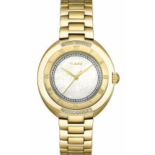 Timex Ladies Watch with Mother-of-Pearl Dial, 16 Diamond Accents & Goldtone Link Band