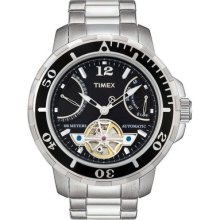 Timex Mens Classic Sport Luxury Open Heart Automatic Black Dial Bracelet Watch