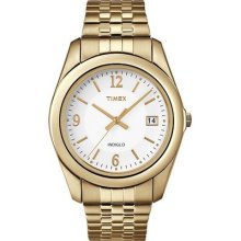 Timex Mens Classics Dress White Dial Gold Tone Stainless Steel Watch T2n315