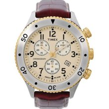 Timex Mens T Series Chronograph Cream Indiglo Dial Brown Leather Watch T2m705