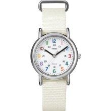 Timex T2n837 Weekender Central Park White Dial White Nylon Strap Light Uk Seller