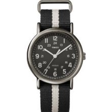 Timex Unisex T2n889 Weekender Slip-thru Black And Gray Stripe Nylon Strap Watch