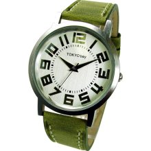 TOKYObay Unisex Platform Analog Stainless Watch - Green Leather Strap - Silver Dial - T135-GR