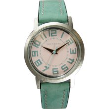 TOKYObay Womens Track Small Analog Stainless Watch - Turquoise Leather Strap - Eggshell Dial - T145-TQ