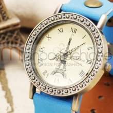 Top Fashion Eiffel Tower 13 Color Com Leather Strap Unisex Men Women Wrist Watch