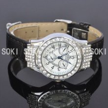 Top Womens White Dial Crystal Analog Quartz Ladies Wrist Bracelet Watch W47