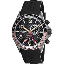 Torgoen Mens T20 Dual Time Stainless Watch - Black Rubber Strap - Carbon Fiber Dial - T20304