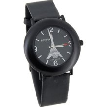 Tower Eiffel Design PU Leather Watch Band Watch (Black)
