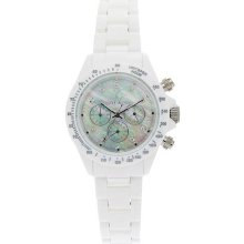 Toy Men's Chronograph White Plastic Resin Case and Bracelet Quartz Mother of Pearl Dial FL20WH