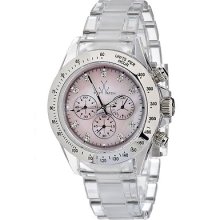Toy Unisex Mother Of Pearl Cz Dial Clear Band Quartz Analog Chrono Watch 8006pkp