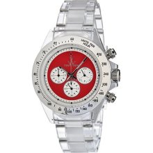 Toy Unisex Round Case Clear Band Red Dial Quartz Analog Chrono Watch 6010rdp
