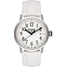 Traser T 4102 Men's Classic Basic White Leather Strap White Dial Swiss Watch