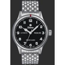 Tutima Grand Classic Automatic Steel 43mm Watch - Black Dial, Stainless Steel Bracelet 628-08 Sale Authentic