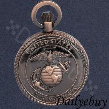 Unique Antique Style Army Marine Corps Carved Cover Men's Xmas Gift Pocket Watch
